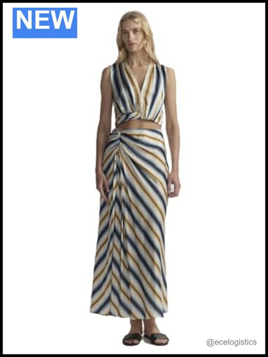 Dresses & Skirts - ALC High-Rise Midi A-Line Skirt Knotted Detail Diagonal Stripe